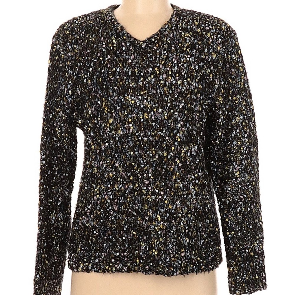 Christopher Banks Sweater Black Fuzzy Eyelash Confetti Textured Medium Vintage